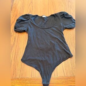 Free people Black Puff Sleeve Scoop Neck Bodysuit